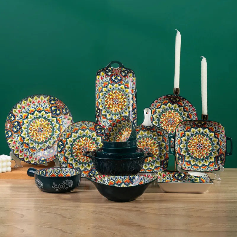 Bohemian Ceramic Tableware Bilitis Bowls And Plates Light Luxury Hand Painted Creative Household Rice Bowl Soup Bowl Vegetable Plate