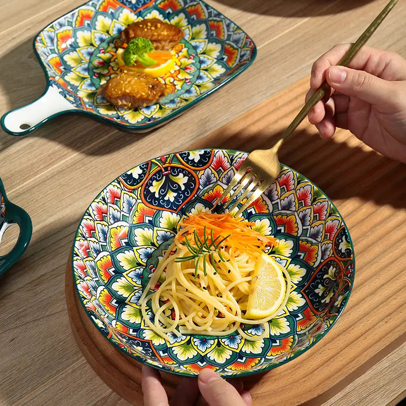 Bohemian Ceramic Tableware Bilitis Bowls And Plates Light Luxury Hand Painted Creative Household Rice Bowl Soup Bowl Vegetable Plate