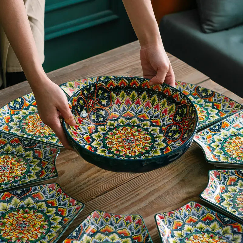 Bohemian Ceramic Tableware Bilitis Bowls And Plates Light Luxury Hand Painted Creative Household Rice Bowl Soup Bowl Vegetable Plate