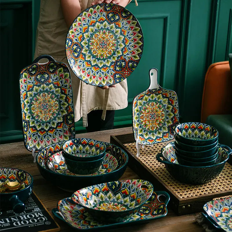 Bohemian Ceramic Tableware Bilitis Bowls And Plates Light Luxury Hand Painted Creative Household Rice Bowl Soup Bowl Vegetable Plate