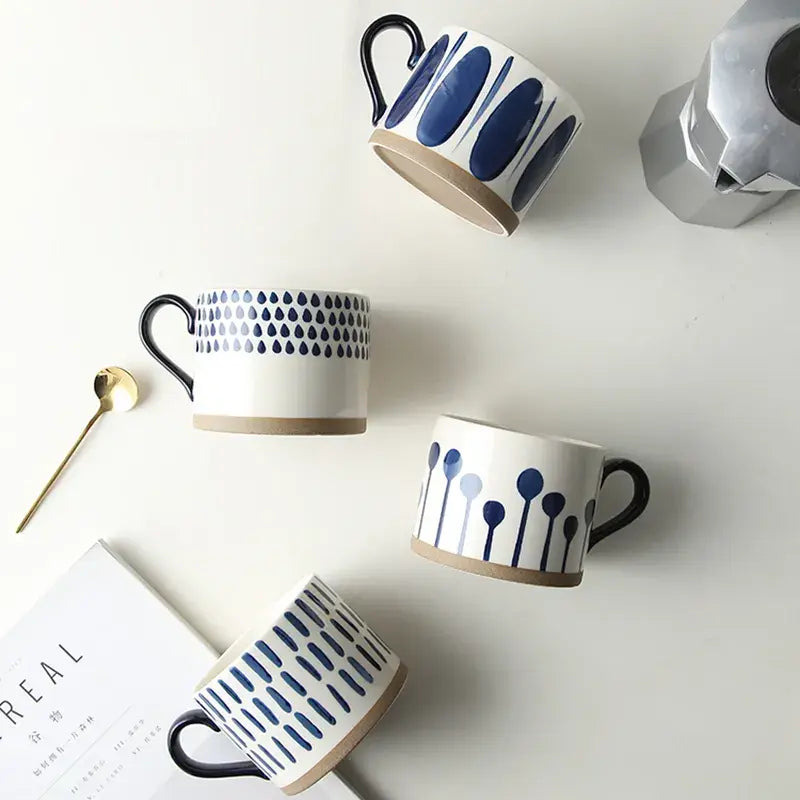 مجموعة أكواب سيراميك يابانية مرسومة يدويًا مع صندوق هدايا للزوجين