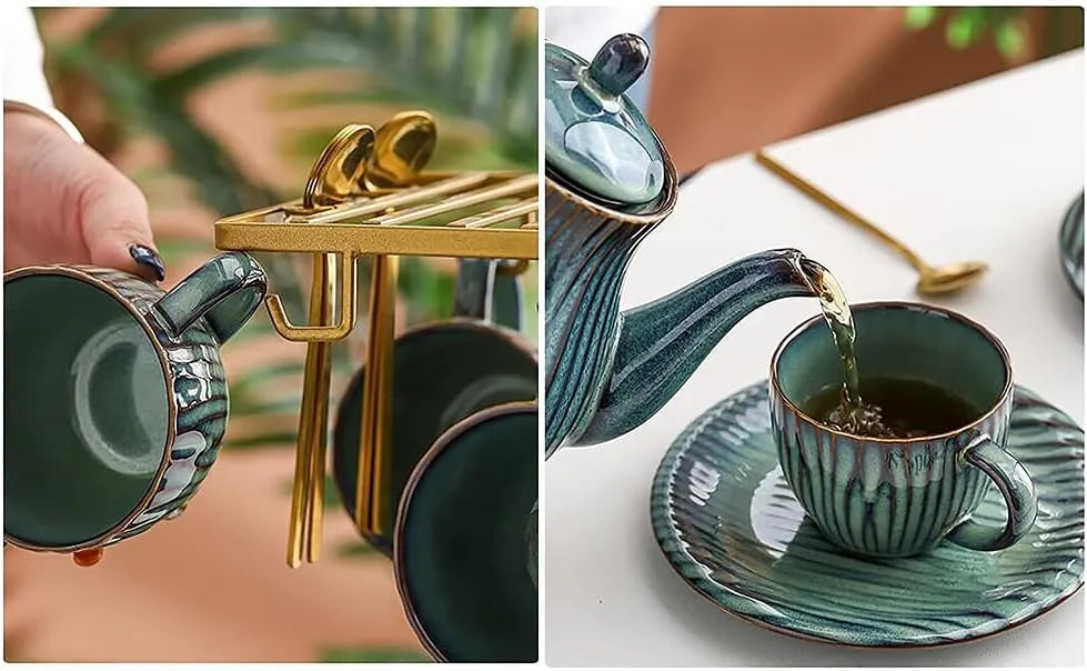 Luxury Tea Set Ceramic Coffee Set, with Storage Rack