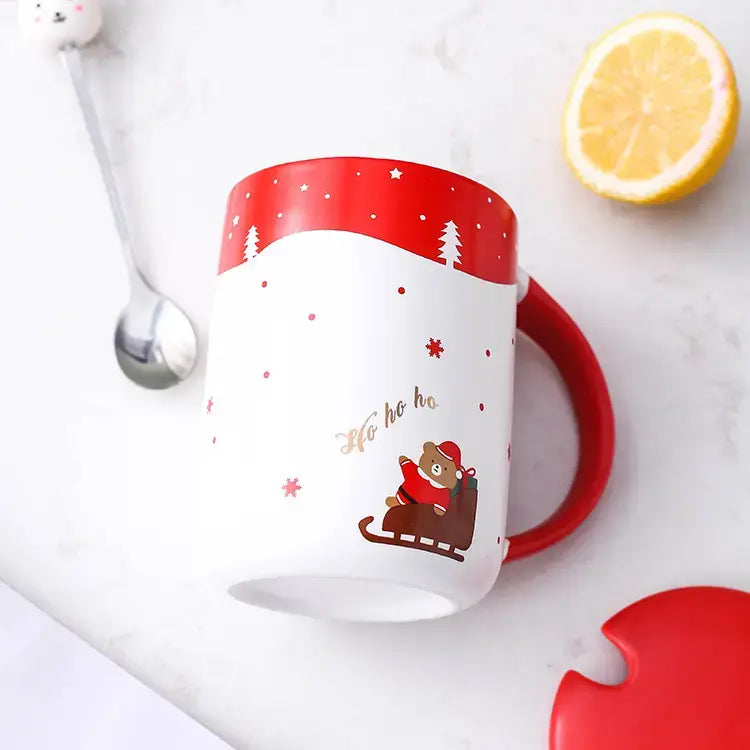 كوب بتصميم أيل عيد الميلاد مع غطاء وملعقة من الفولاذ المقاوم للصدأ