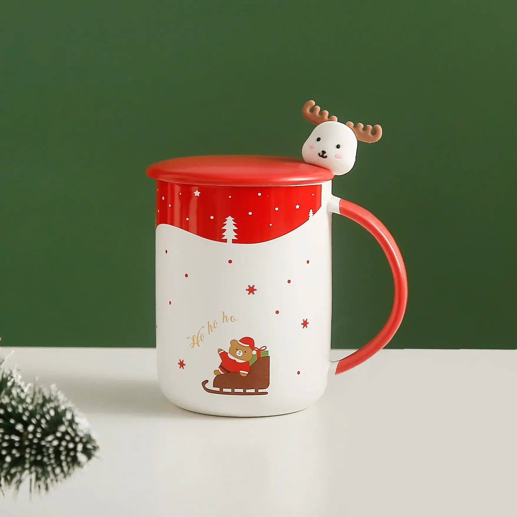 كوب بتصميم أيل عيد الميلاد مع غطاء وملعقة من الفولاذ المقاوم للصدأ
