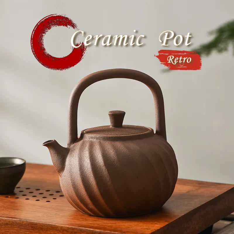 Chinese Traditional Ceramic Teapot Rotating Stripe Pattern Pots