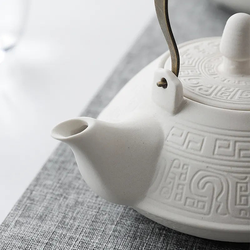 Classic Japanese style Rich pattern Ceramic Teapot White