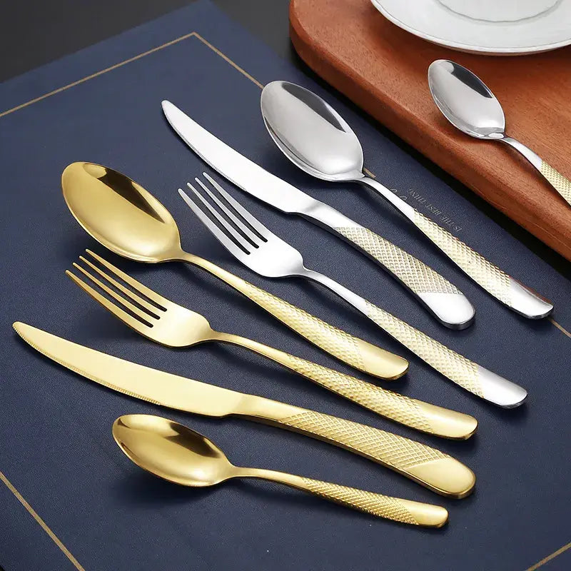 Star Diamond Stainless Steel Western Tableware Thick Steak Knife Fork Spoon Tea Spoon Set Gilded Series