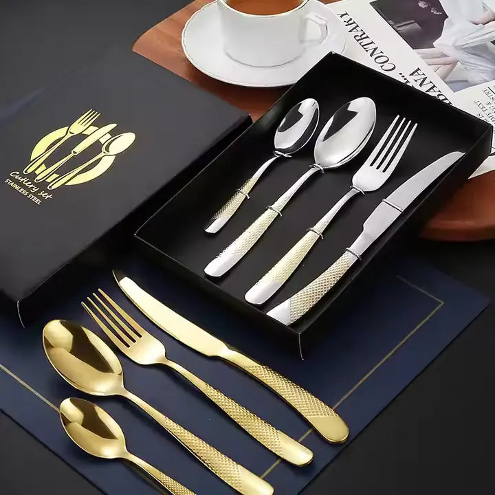 Star Diamond Stainless Steel Western Tableware Thick Steak Knife Fork Spoon Tea Spoon Set Gilded Series
