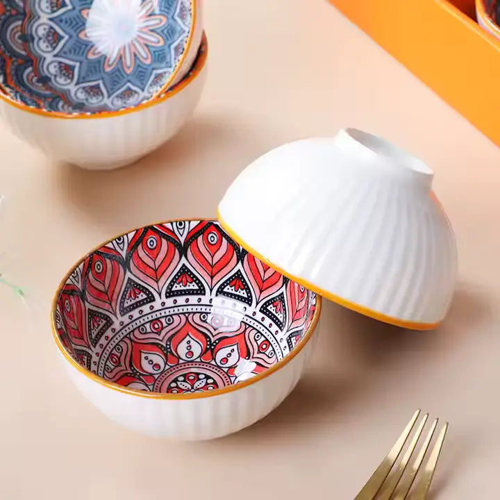 Bohemian Bowls Chopsticks Blue and White - Orange Ceramic Gift Box