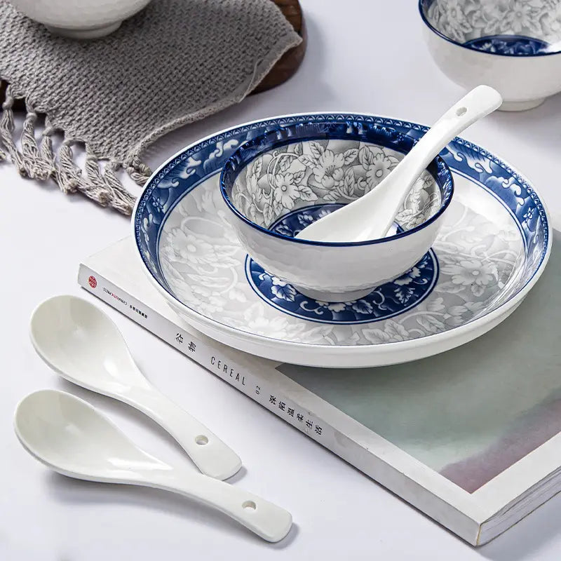 Bohemian Blue Ceramic Bowl with Spoon Gift box Set Porcelain
