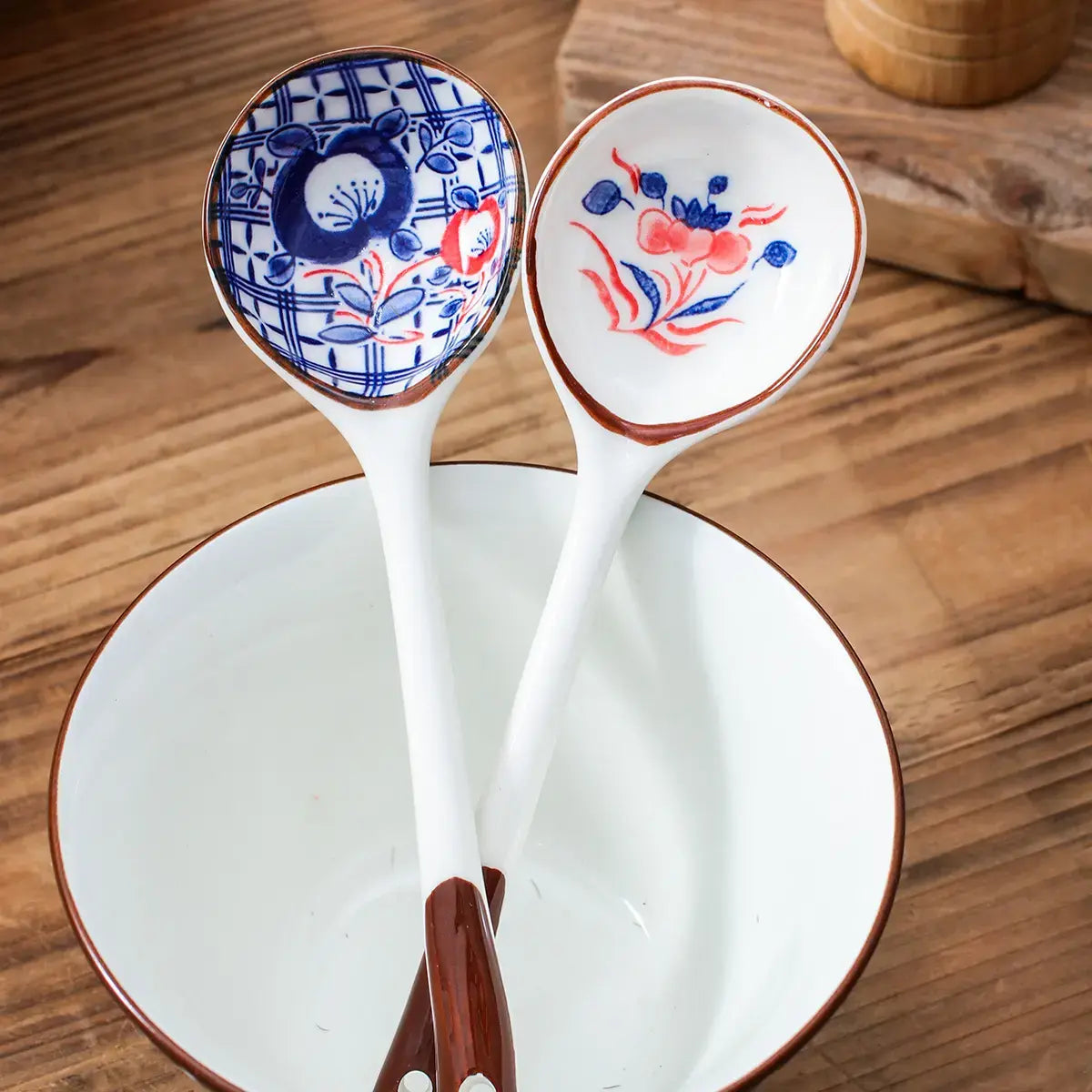 Japanese Pattern Long Handle Ceramic Spoon