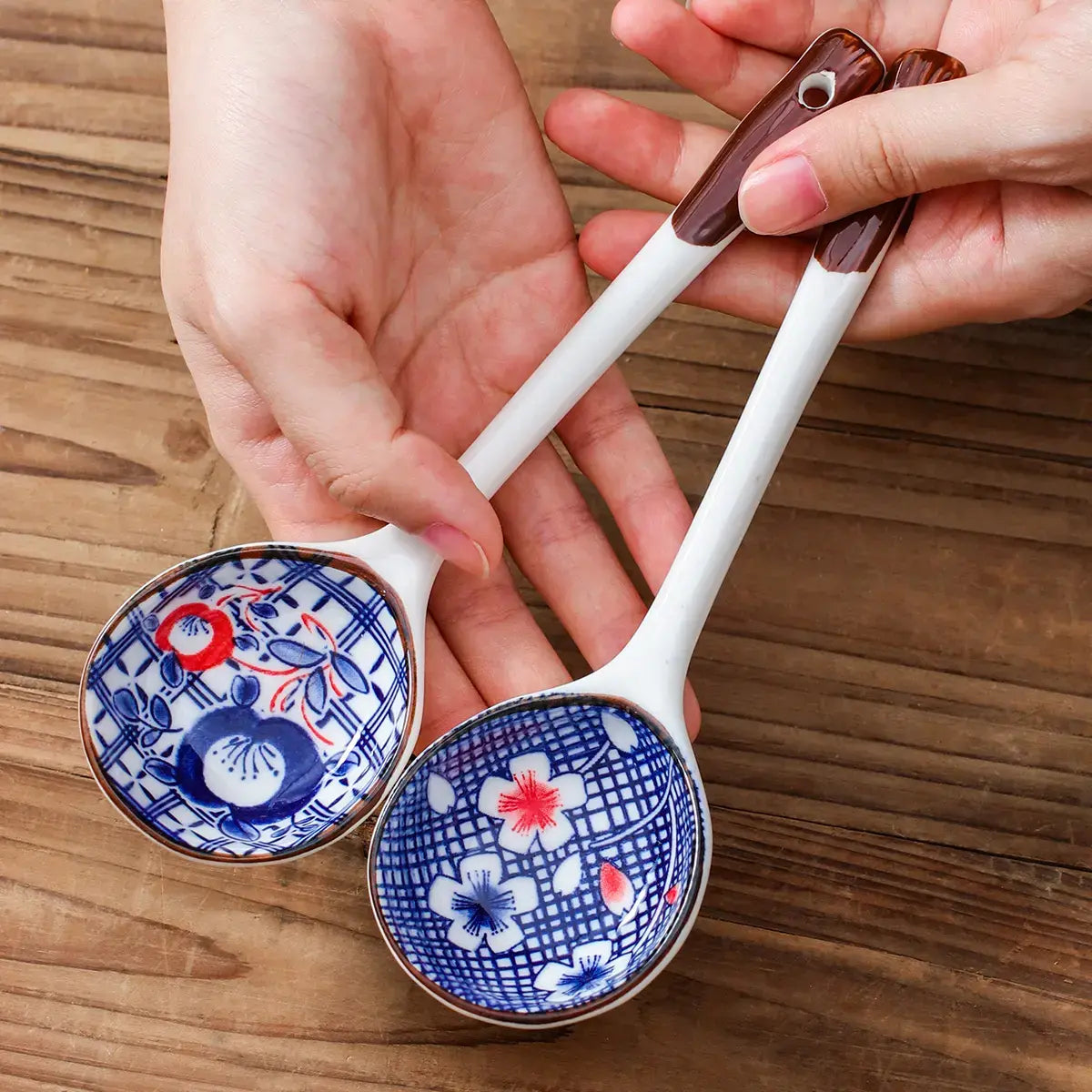 Japanese Pattern Long Handle Ceramic Spoon
