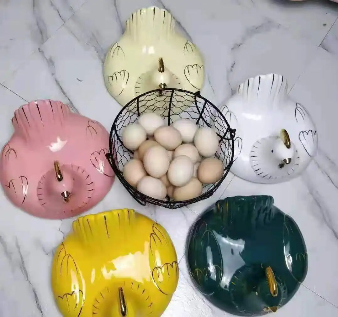 Egg Holder Iron Chicken Shape Ceramic Hen Ornament