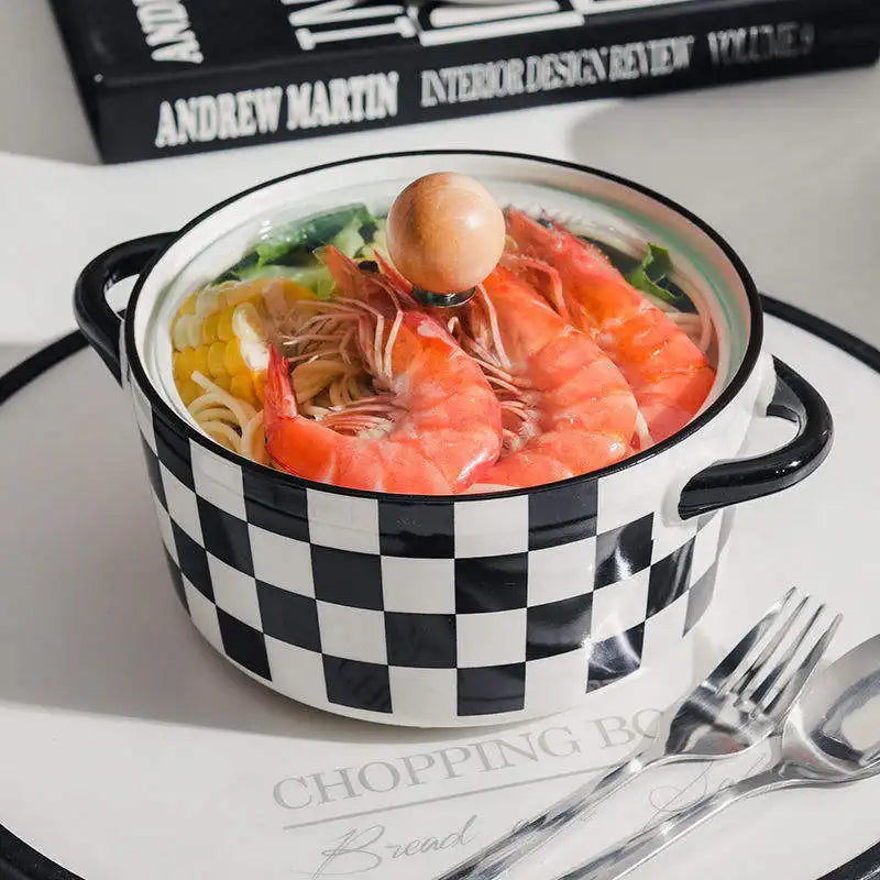 Luxury Ceramic Bowls 6 inch with Wooden Glass Lid