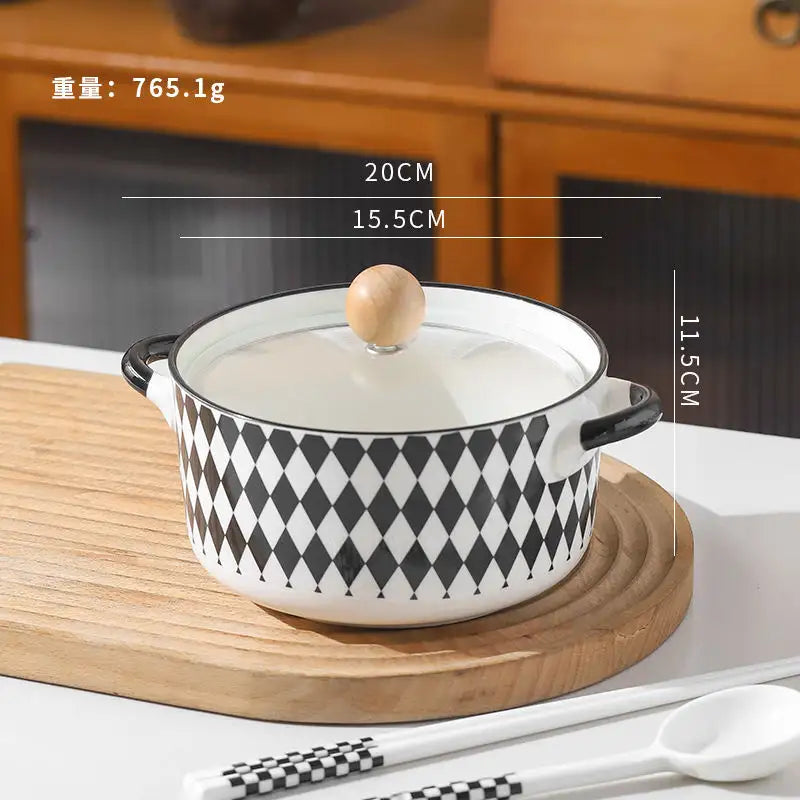 Luxury Ceramic Bowls 6 inch with Wooden Glass Lid