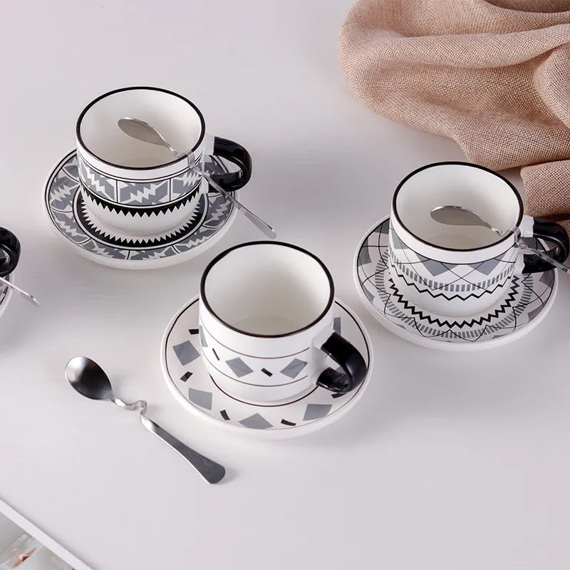 Luxury European Porcelain Espresso Coffee Cup Saucer Set with Spoon