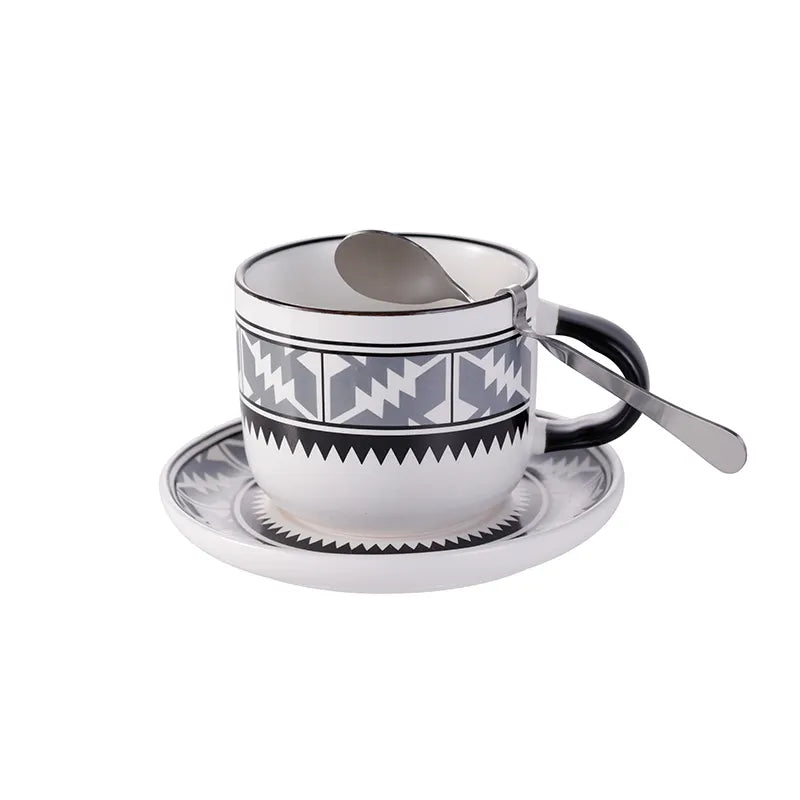 Luxury European Porcelain Espresso Coffee Cup Saucer Set with Spoon