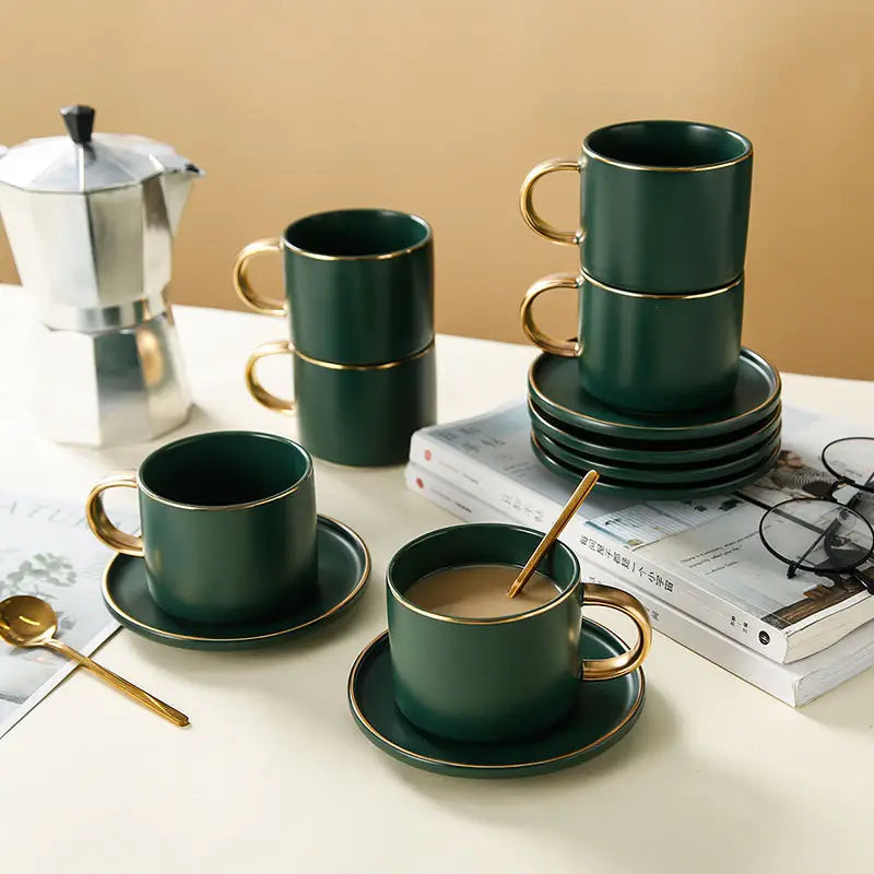 Nordic Luxury Ceramic Coffee Set With Iron Stand Green
