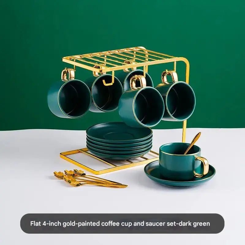 Nordic Luxury Ceramic Coffee Set With Iron Stand Green