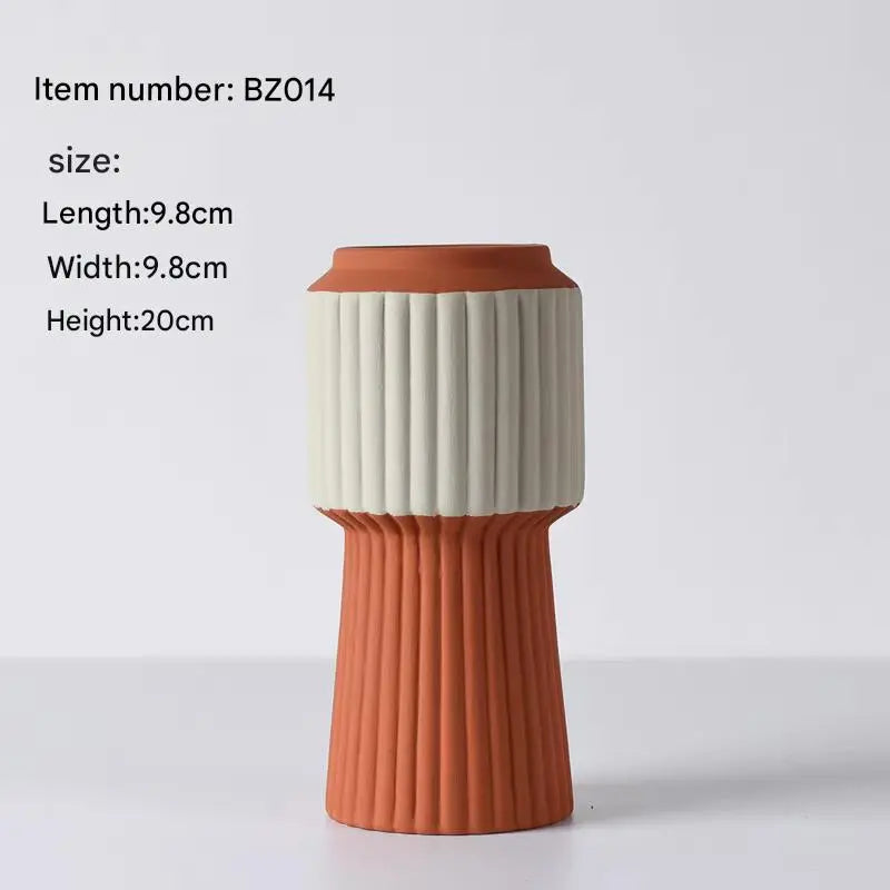 Nordic Style Vertical Grain Ceramic Vase Brick Color