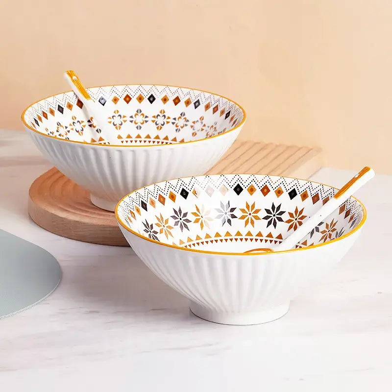 Japanese Style Underglaze Colored Ceramic Tableware Bowl and Dish Set