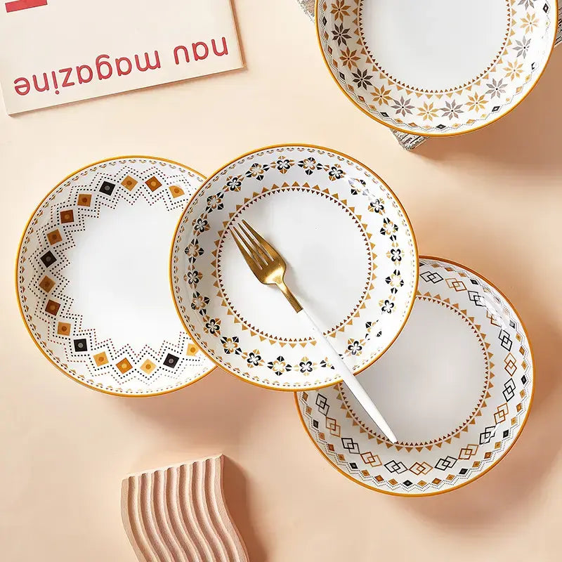 Japanese Style Underglaze Colored Ceramic Tableware Bowl and Dish Set