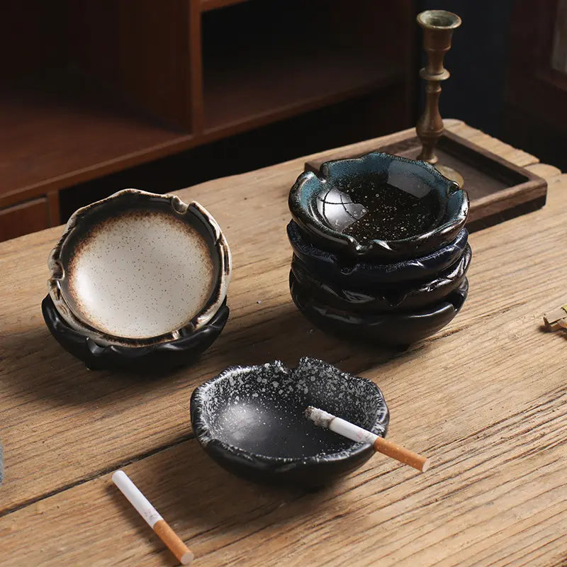 Japanese Stoneware Ashtray Handmade Round Cigar Cigarette