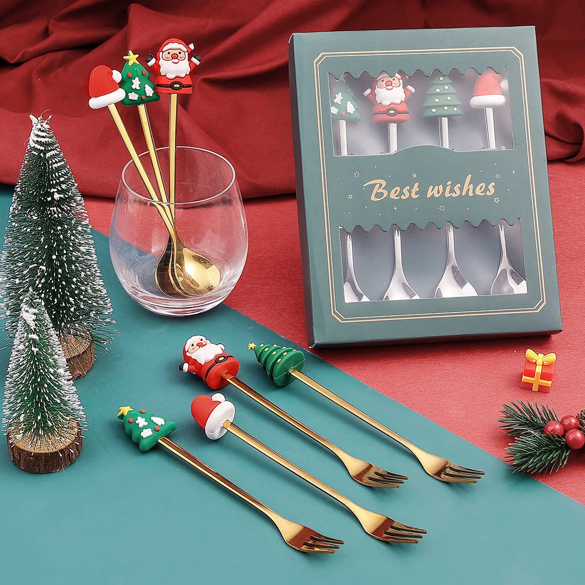Christmas Stainless Steel Spoon and Fork Cutlery Set Gift Box Cartoon