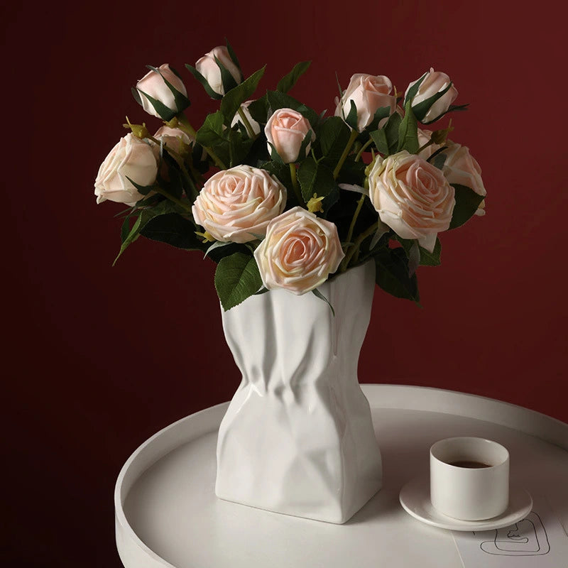 Pleated Vase Glossy White Large