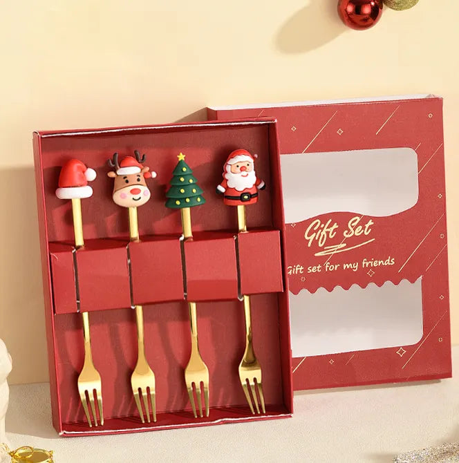 Christmas Stainless Steel Spoon and Fork Cutlery Set Gift Box Cartoon