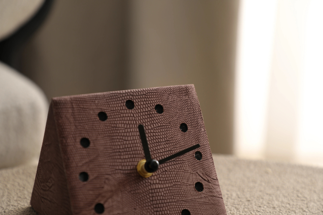 Italian Geometric Art Leather Table Clock