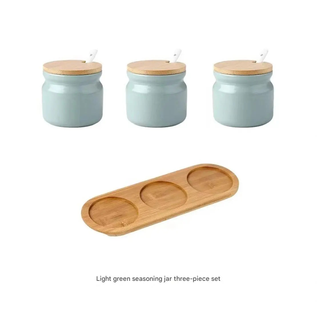 Seasoning Pot Salt Sugar Pepper Spice Box Ceramic Storage With Bamboo Cover