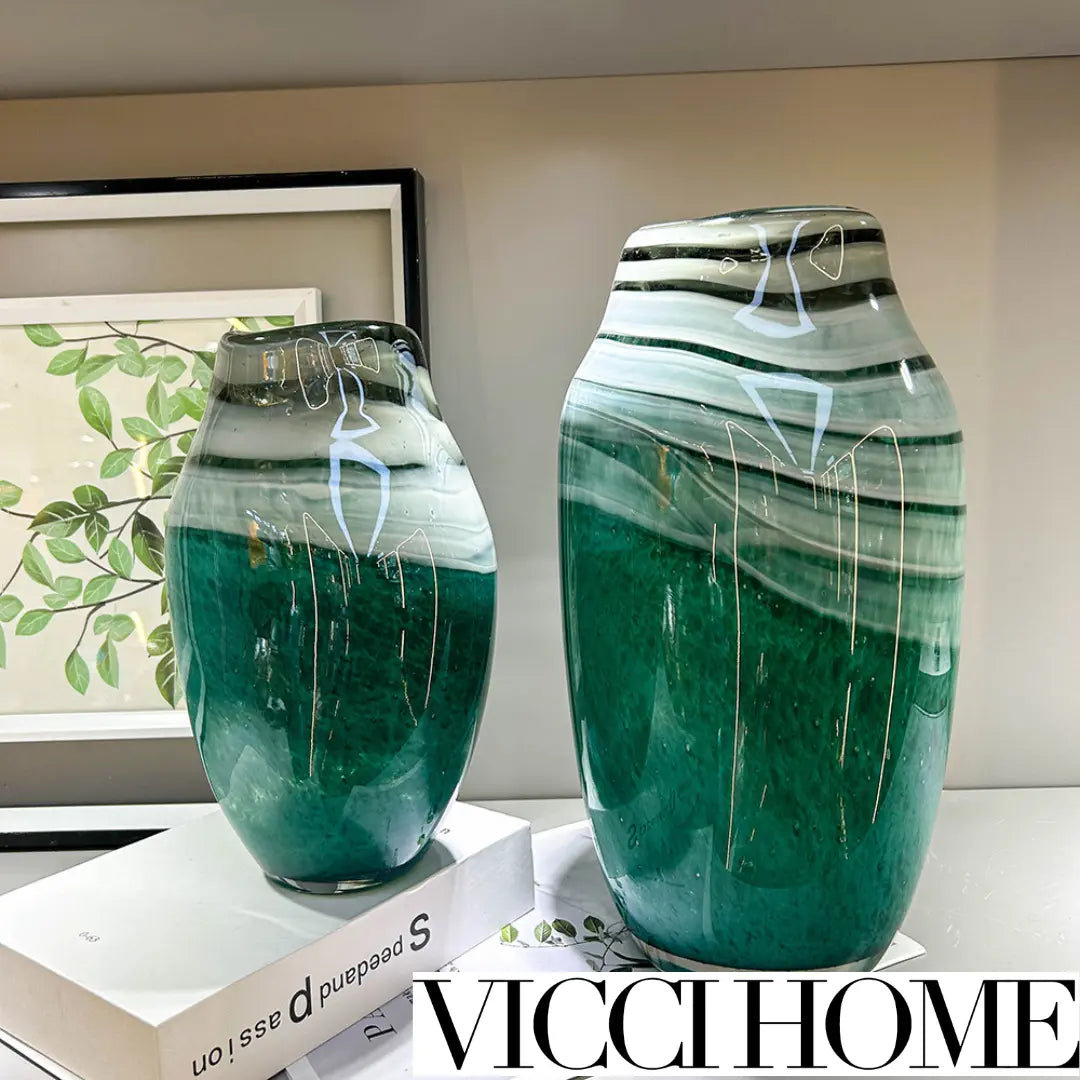 Sand Blowing Green High-End Glass Vase