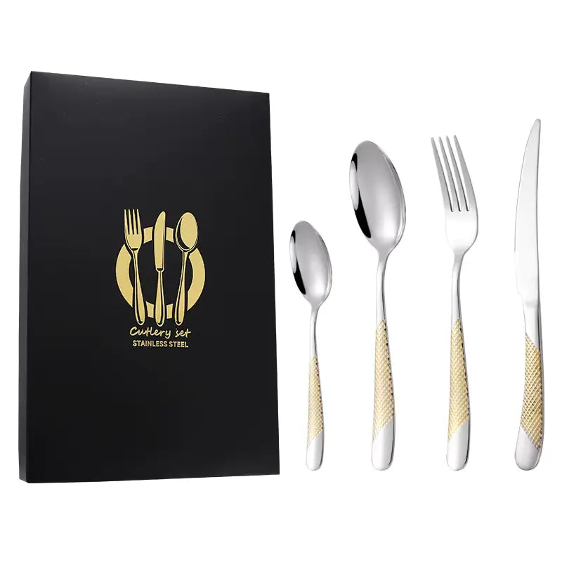 Star Diamond Stainless Steel Western Tableware Thick Steak Knife Fork Spoon Tea Spoon Set Gilded Series