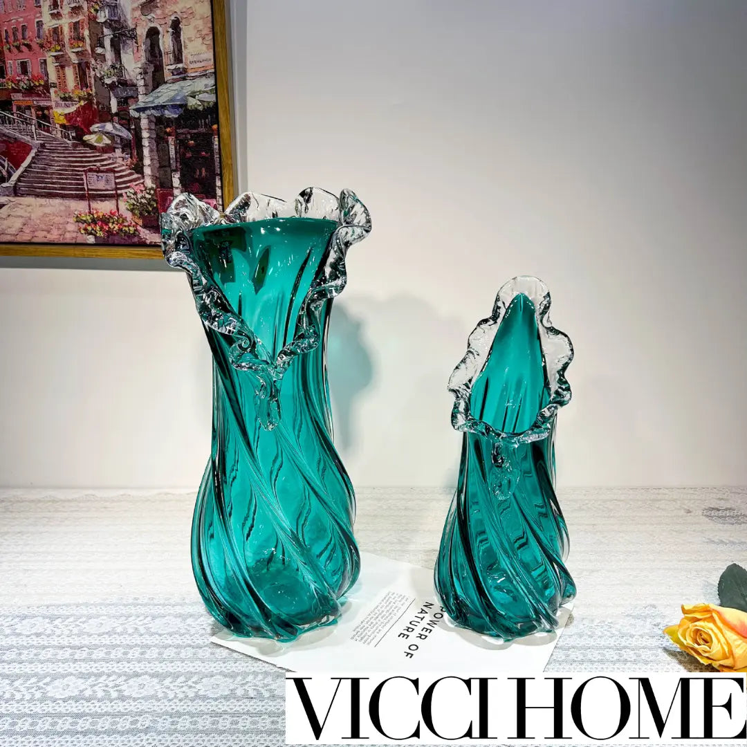 Sand Blowing Blue Skirt Lace Glass High-End Vase