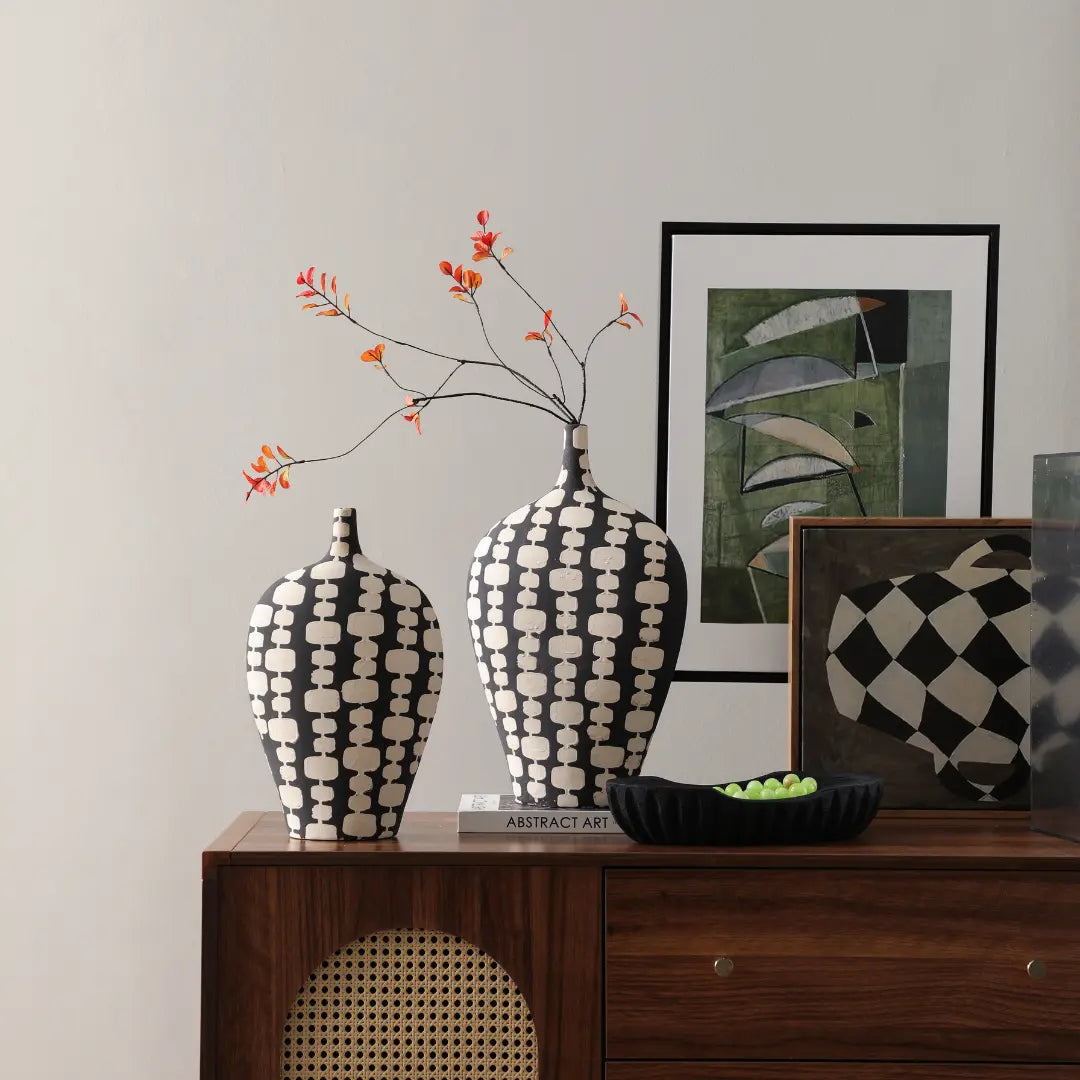 Black and White Narrow Mouth Vases