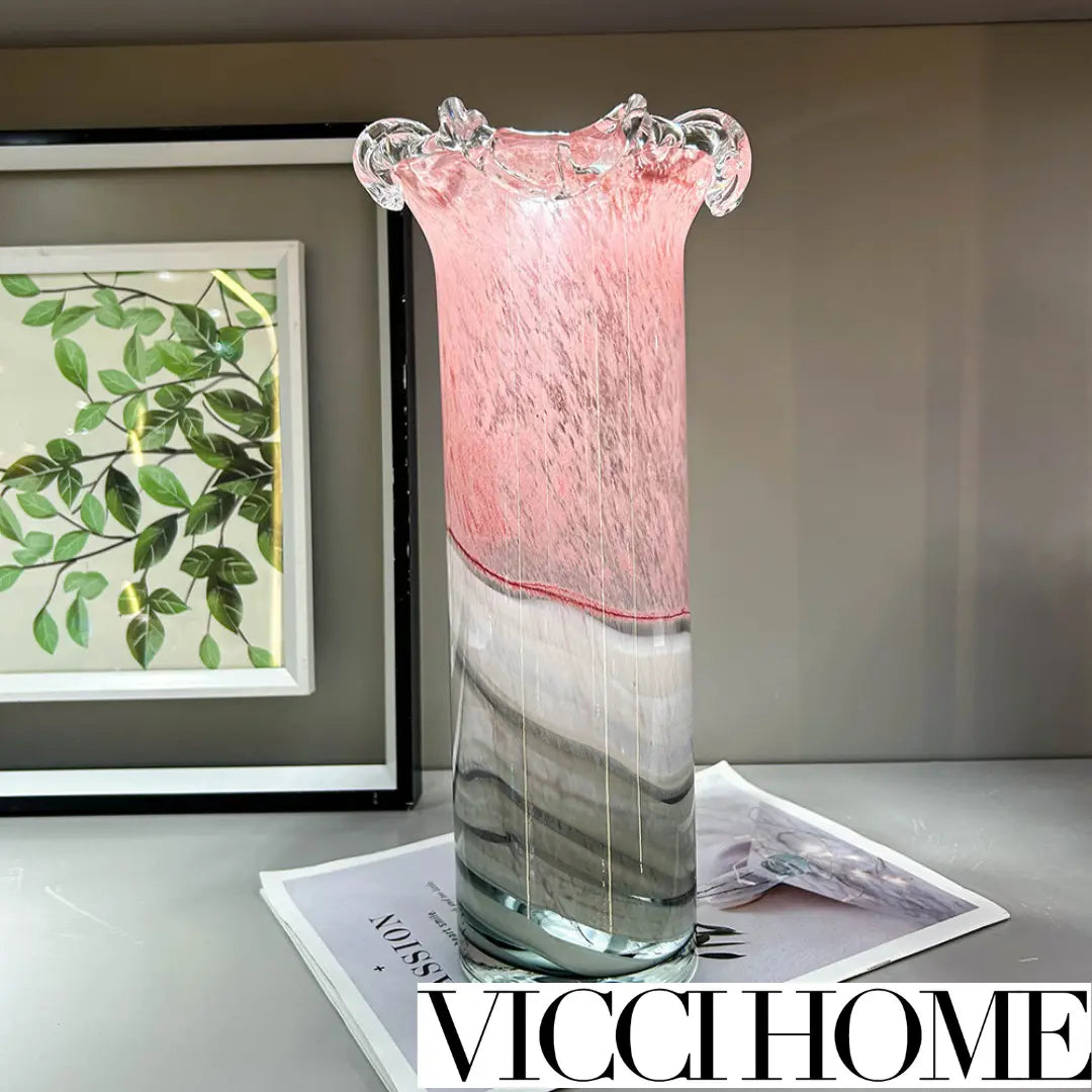 Sand Blowing Luxury Art Straight-Tube Handmade Glass Vase