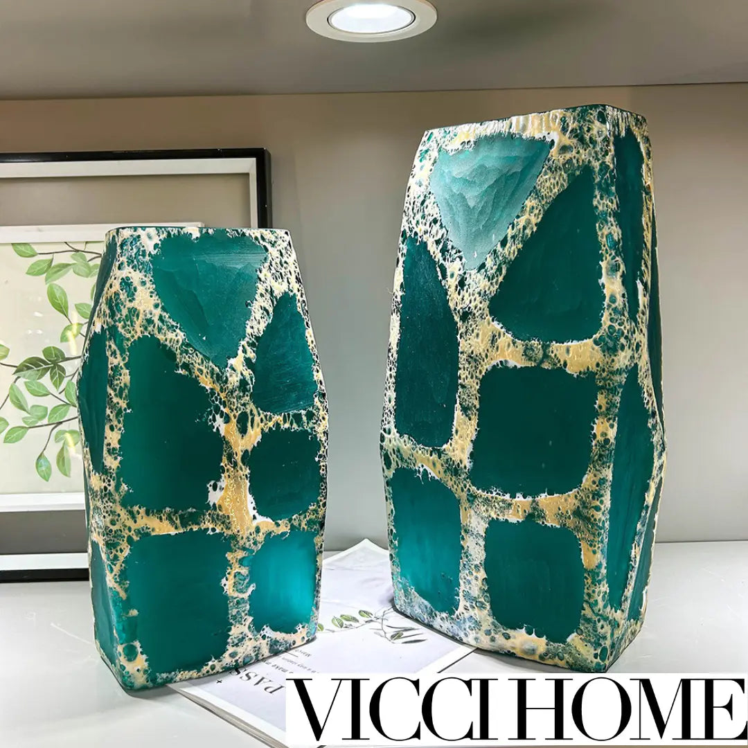 Sand Blowing Emerald Green Hand-Carved American Vase