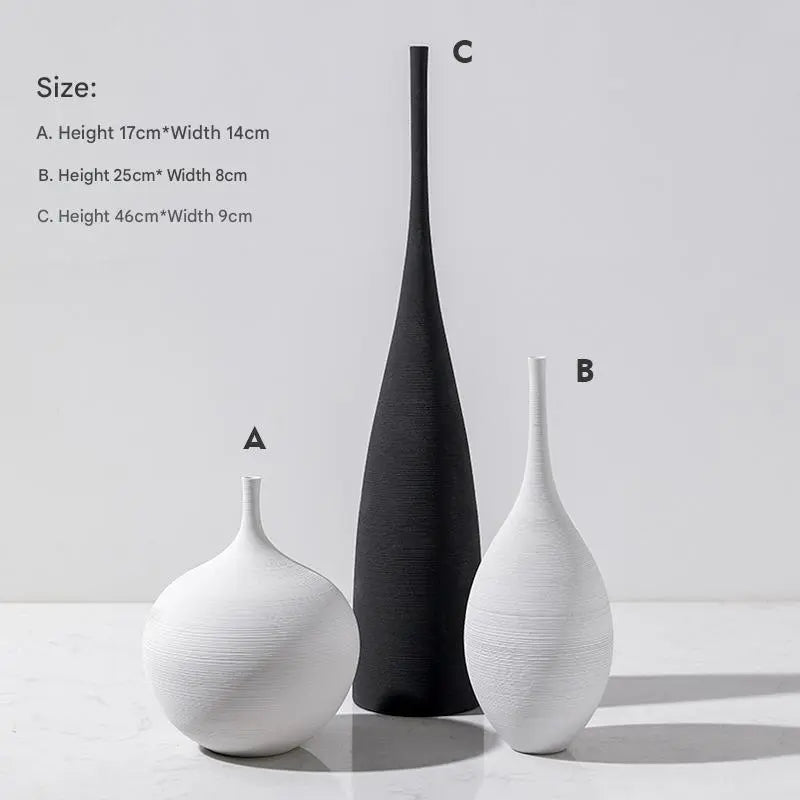 White Black Ceramic Vase Set, Modern Minimalist Ornaments