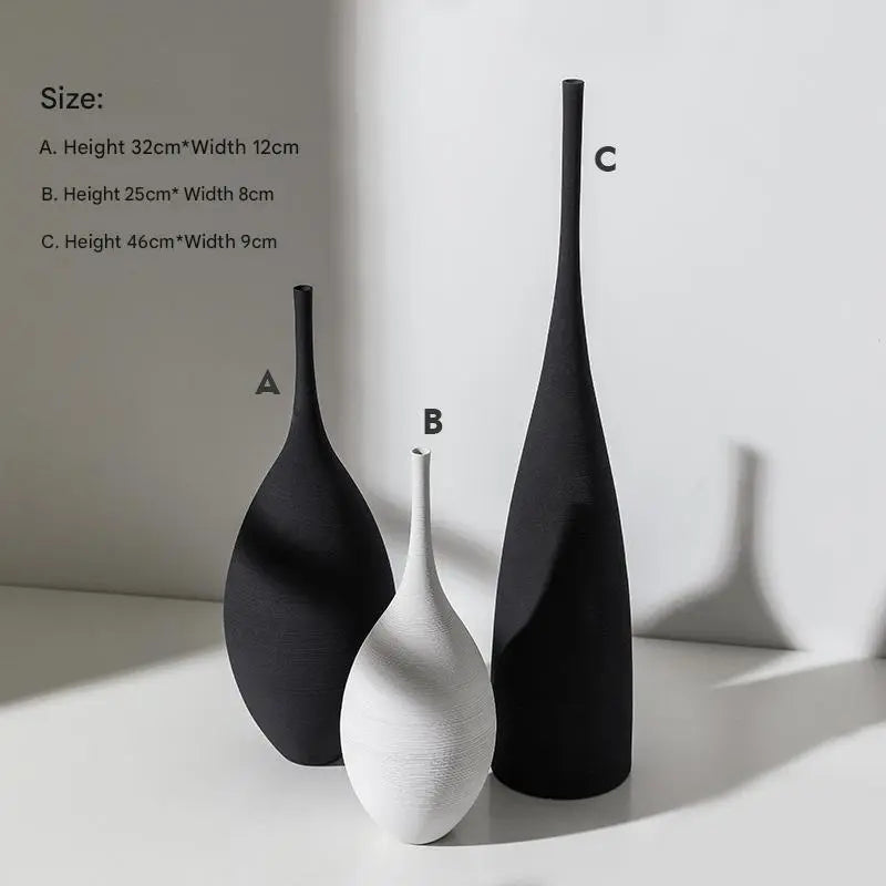 White Black Ceramic Vase Set, Modern Minimalist Ornaments