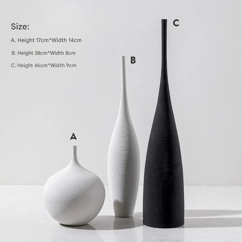 White Black Ceramic Vase Set, Modern Minimalist Ornaments
