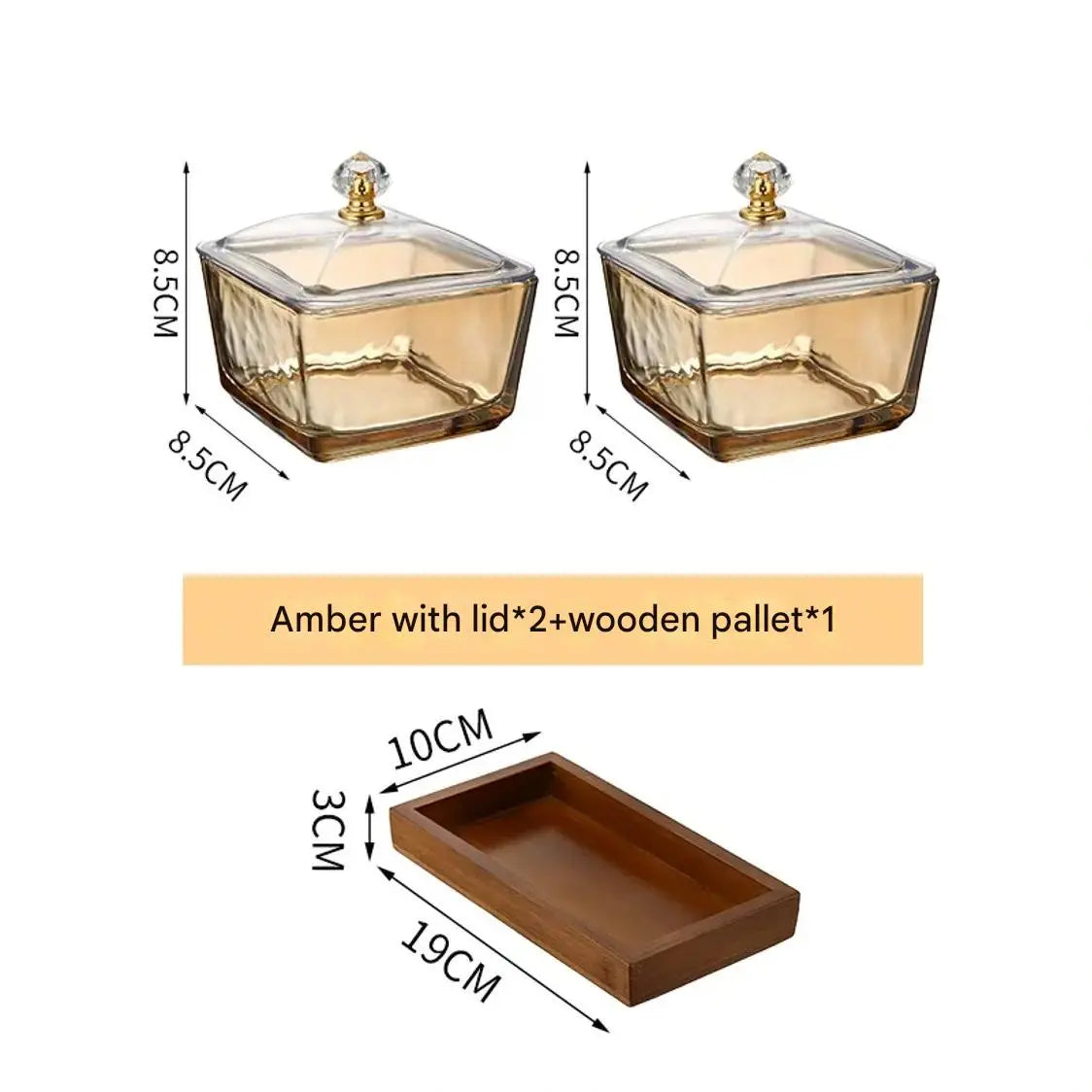 أطباق زجاجية شفافة/ذهبية مع صينية خشبية
