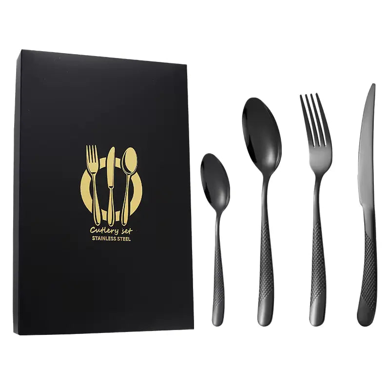 Star Diamond Stainless Steel Western Tableware Thick Steak Knife Fork Spoon Tea Spoon Set Gilded Series
