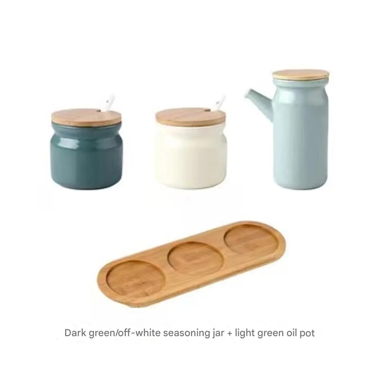Seasoning Pot Salt Sugar Pepper Spice Box Ceramic Storage With Bamboo Cover