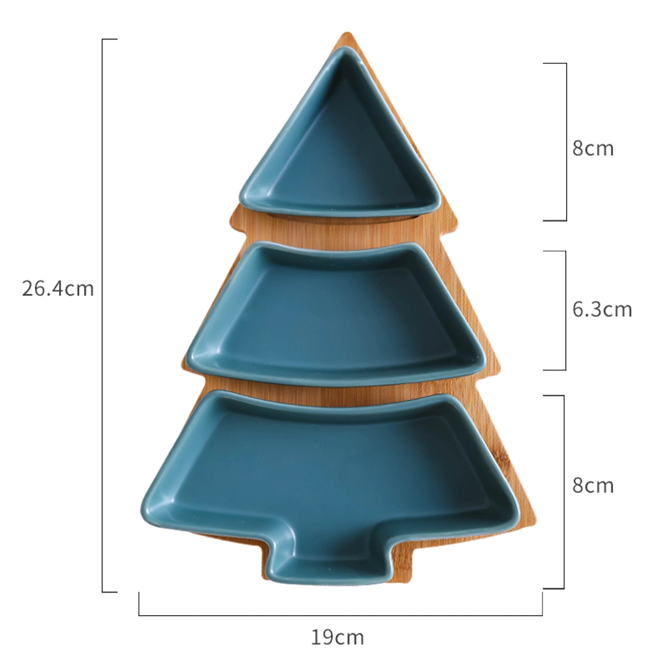 طبق سيراميك مبتكر على شكل شجرة عيد الميلاد مع طبق من الخيزران