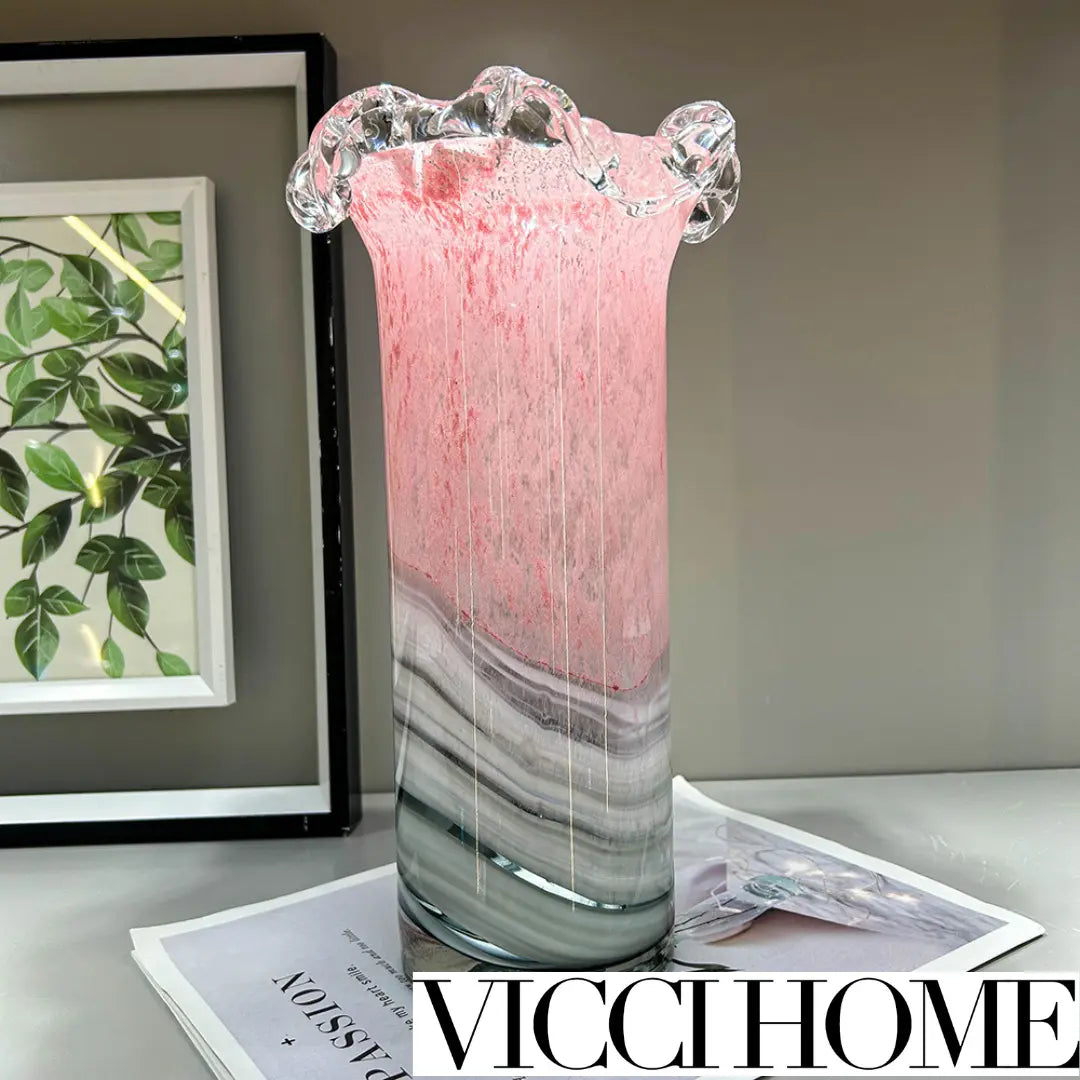 Sand Blowing Luxury Art Straight-Tube Handmade Glass Vase