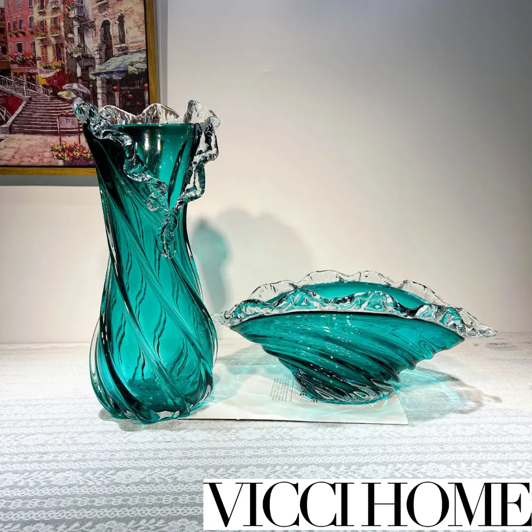 Sand Blowing Blue Skirt Lace Glass High-End Vase