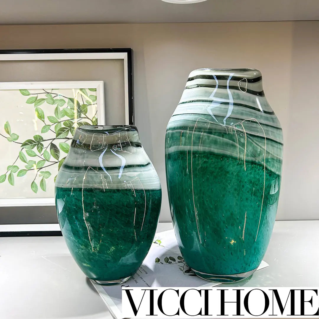 Sand Blowing Green High-End Glass Vase