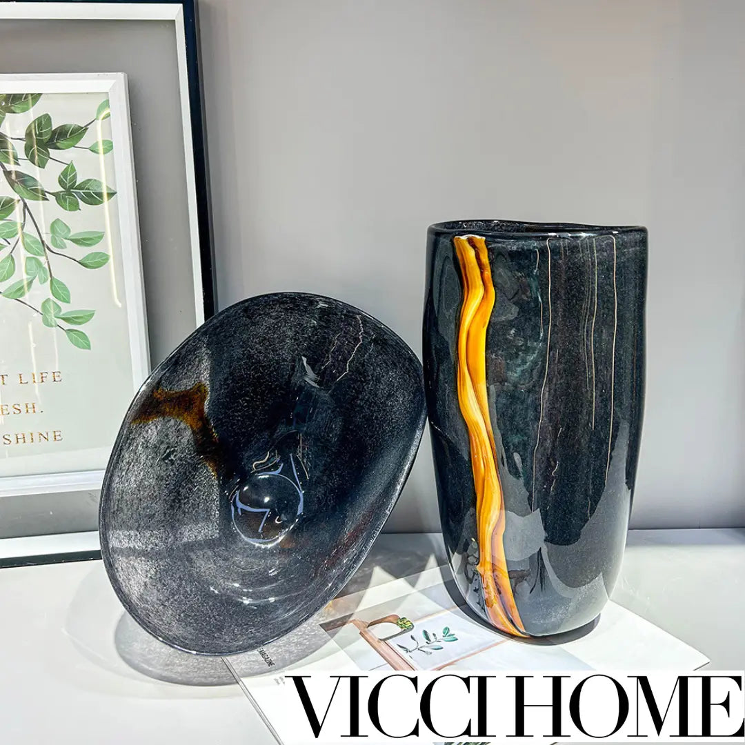 Sand Blowing Luxury Glass Vase and Fruit Plate