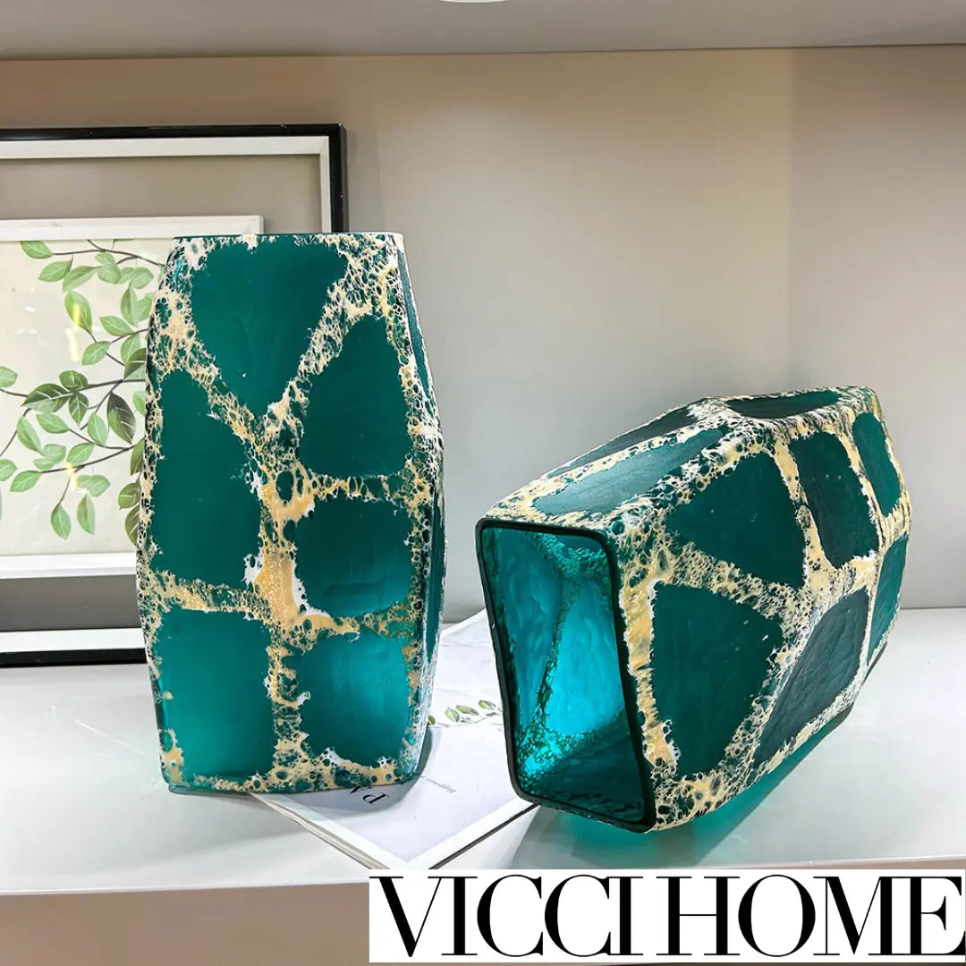 Sand Blowing Emerald Green Hand-Carved American Vase